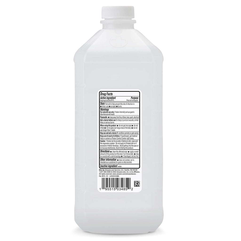 Amazon Basics Isopropyl Alcohol 91% First Aid Antiseptic, Multipurpose Disinfectant for Minor Cuts and Scrapes, Unscented, 32 fl oz Bottle, Pack of 1 (Previously Solimo)