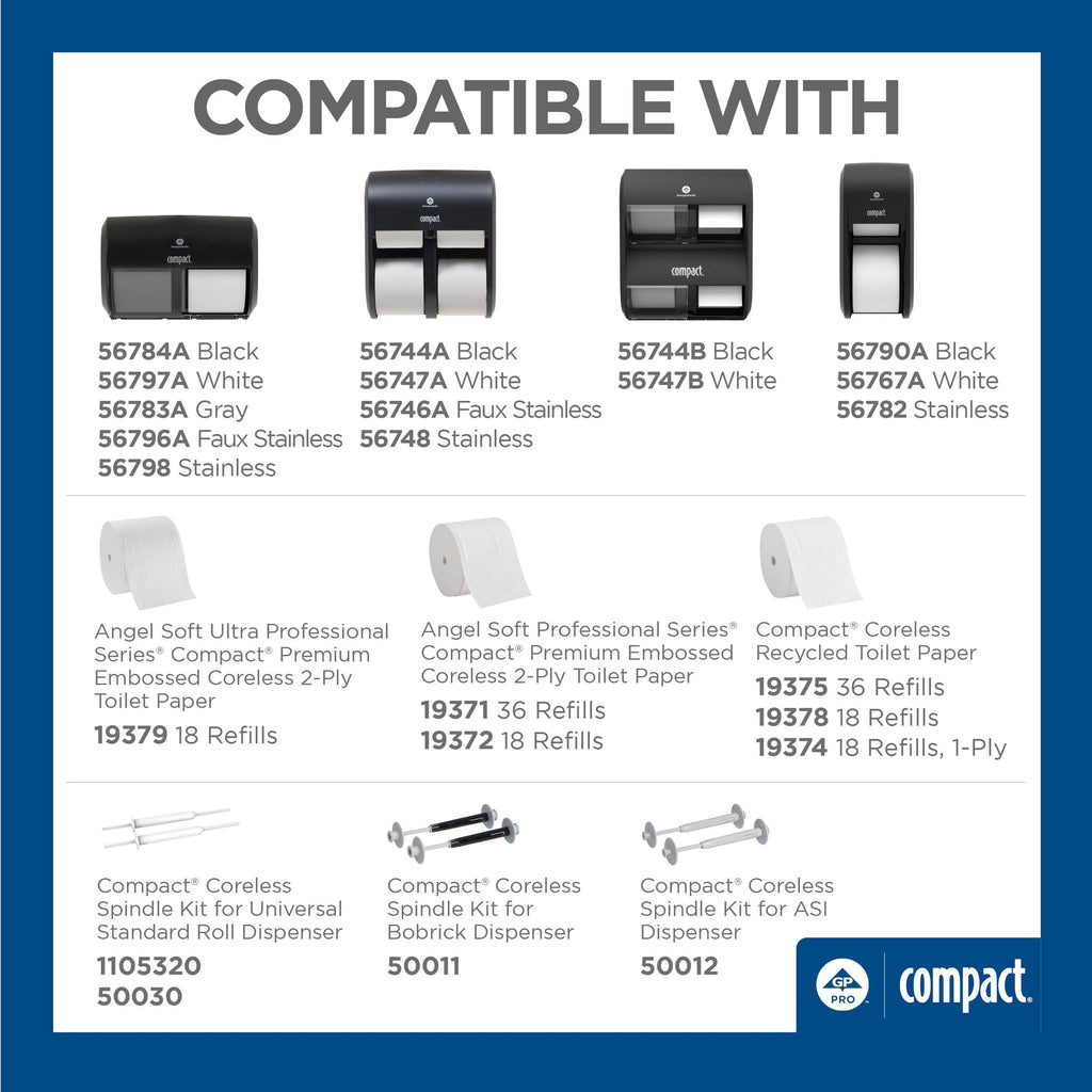 Compact Coreless 1-Ply Recycled Toilet Paper by GP PRO (Georgia-Pacific), 19374, 3,000 Sheets Per Roll, 18 Rolls Per Case