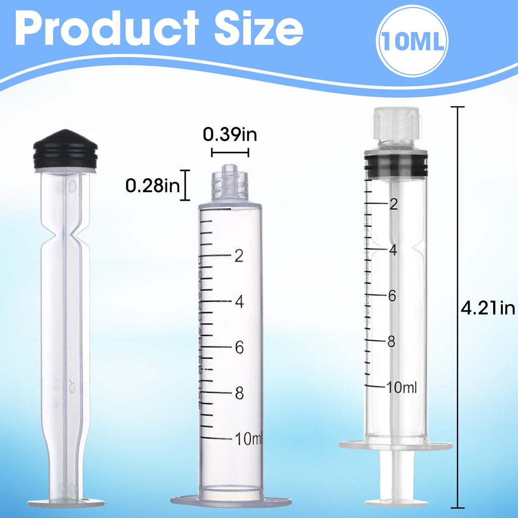 50Pack 10ml/cc Luer Lock Syringe without Needle, Plastic Syringe with Caps for Liquid, Sterile Individually Wrapped