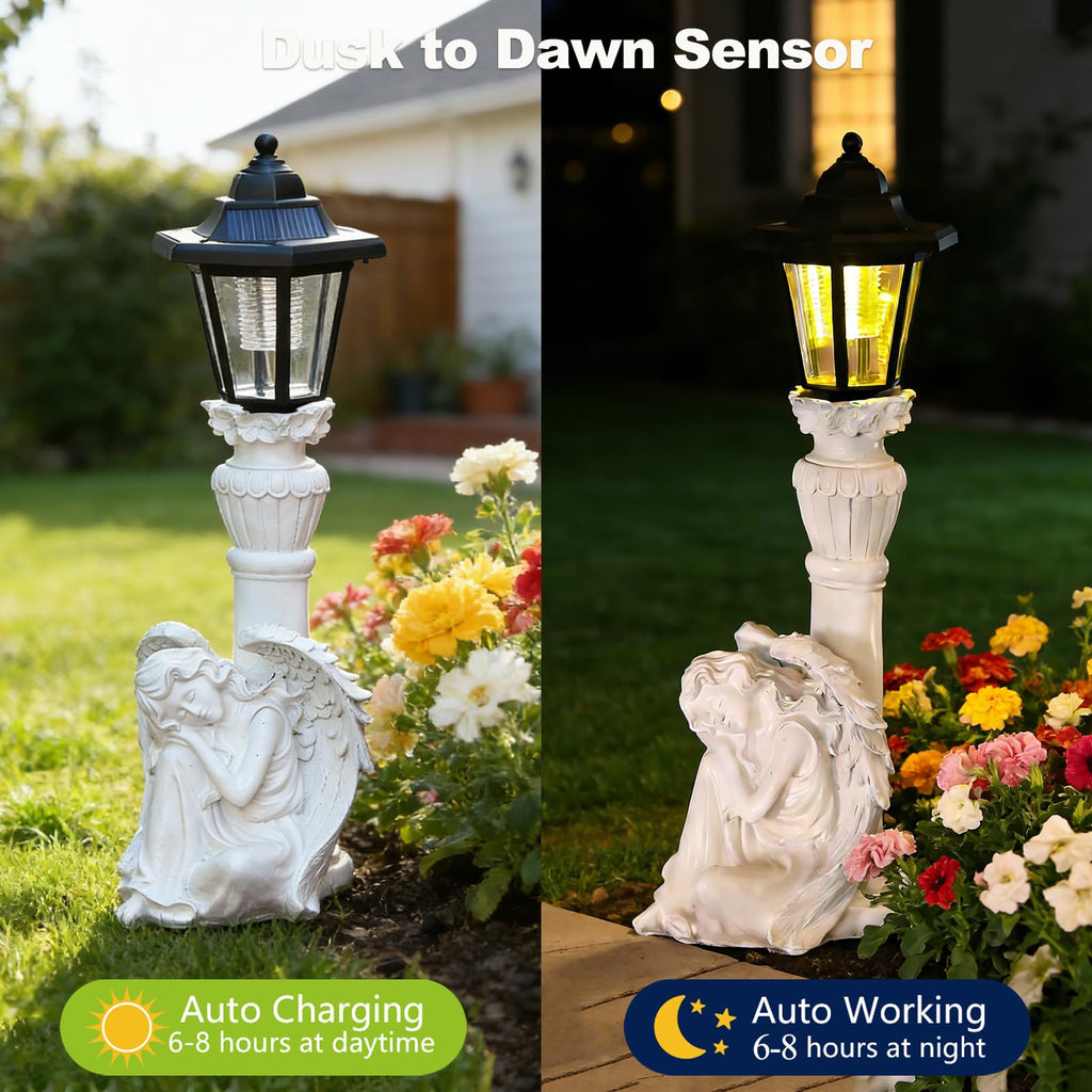 Solar Angel Garden Statue, 18" Roman Columns Angel Statue with Solar Lights Outdoor Waterproof, Resin Deocr Angel Figurine for Yard Patio Lawn Ornaments, Angel Gifts for Women Mom Grandma