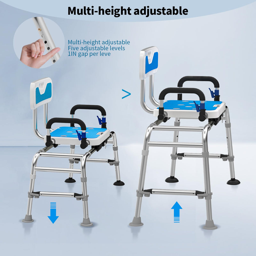 Drseats Sliding Shower Chair with Arms and Back, 500lbs Tub Transfer Benches with Non Slip Aluminum Body and Suction Cups Adjustable Height Bath Seats for Seniros Elderly Disabled or Bariatric Adults