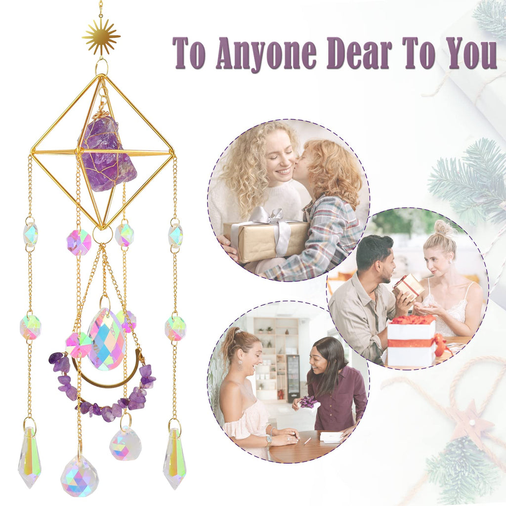 Amethyst Crystal Suncatcher - Hanging Gold Plated Garden Sun Catcher