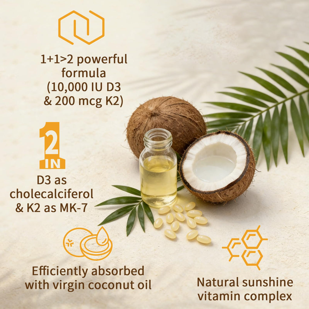 LETSCOL 2-in-1 Vitamin D3 K2 Supplement Softgel, Vitamin D3 10000 IU and Vitamin K2 200 mcg, K2 MK7 with D3 Vitamin Supplement Support Immune, Heart, Joint, Teeth & Bone Health