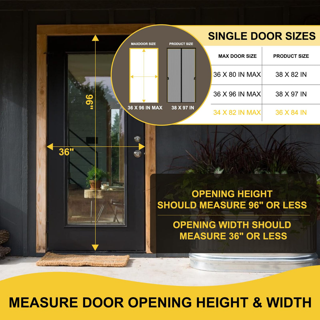 Magnetic Screen Door - Fit for Door Size:34 x 82 Inch, Screen Itself Size:36"x84", Hands Free Mesh Partition,Heavy Duty Screen Door Mesh Curtain Keeps Bugs Out, Frame Hook & Loop, Pet and Kid Friendly