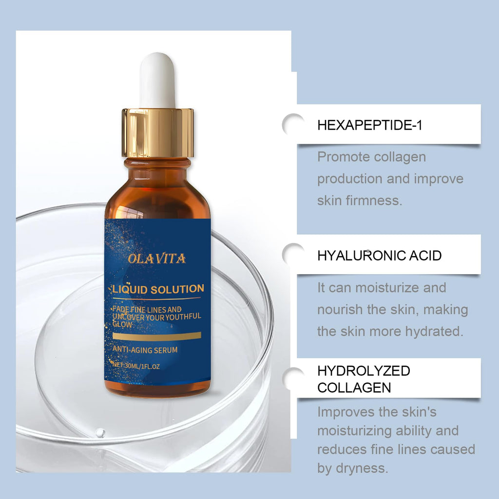 OLAVITA Liquid Solution Anti Aging Serum with Vitamin C, Supports Skin Elasticity & Collagen, Helps Improve the Look of Fine Lines and Wrinkles, 2Pcs