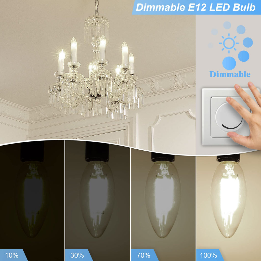 GOLSPARK Dimmable E12 LED Bulb 40W Equivalent, 4000K Natural Daylight Candelabra LED Light Bulbs 4W, 400LM, CRI 85+, Type B Bulb, Clear Filament Candle Light Bulbs for Chandelier Ceiling Fan, 6 Pack