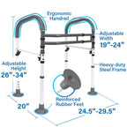 Vaunn Medical Deluxe Adjustable and Foldable Toilet Safety Frame, Bathroom Handrail Assist Grab Bar Handle (Gray, Adjustable Width and Height)
