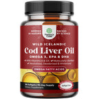 Icelandic Cod Liver Oil Softgels - Wild Caught Omega 3 Fish Oil 1000mg per serving - Sustainably Sourced Burpless Fish Supplement with Vitamin D3 & A for Heart Joint Brain & Immune Support - 180 Count
