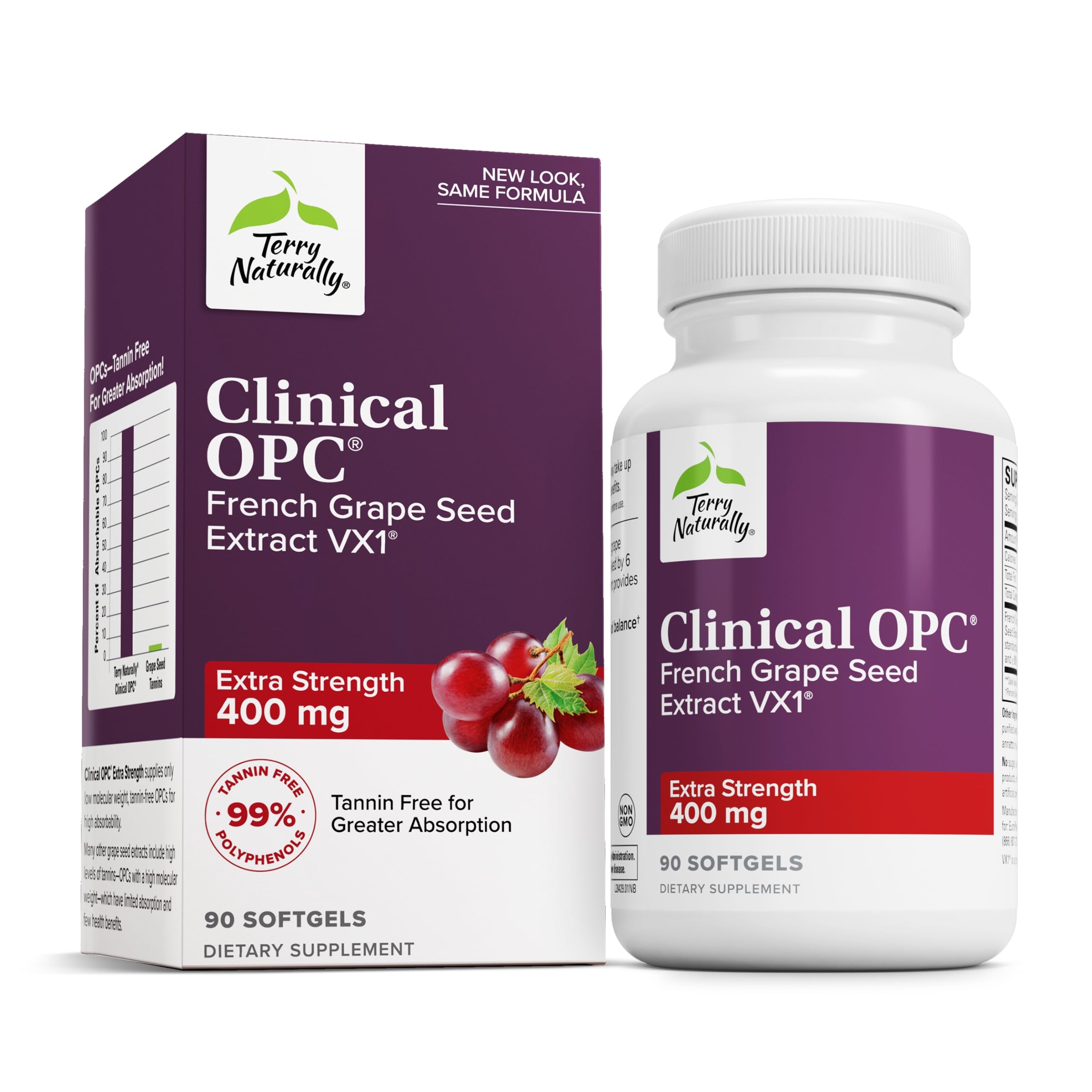 Terry Naturally Clinical OPC Extra Strength - Healthy Heart & Artery Support - Aids Brain Health & Function for Focus and Concentration - Offers Antioxidant Activity - 400 mg, 90 Softgels