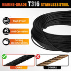 Black Stainless Steel Cable for Railing - 150FT 1/8" T316 Wire Rope for Deck Cable Railing System Kit