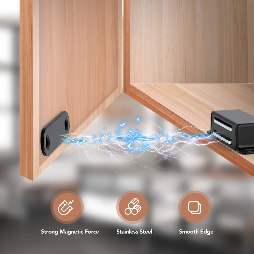 Ravinte 8 Pack Black Magnetic Door Catch, Matte Black Cabinet Magnets, Strong Magnetic Catch Latch for Kitchen Cabinets, Drawers & Cupboards, Stainless Steel Closures