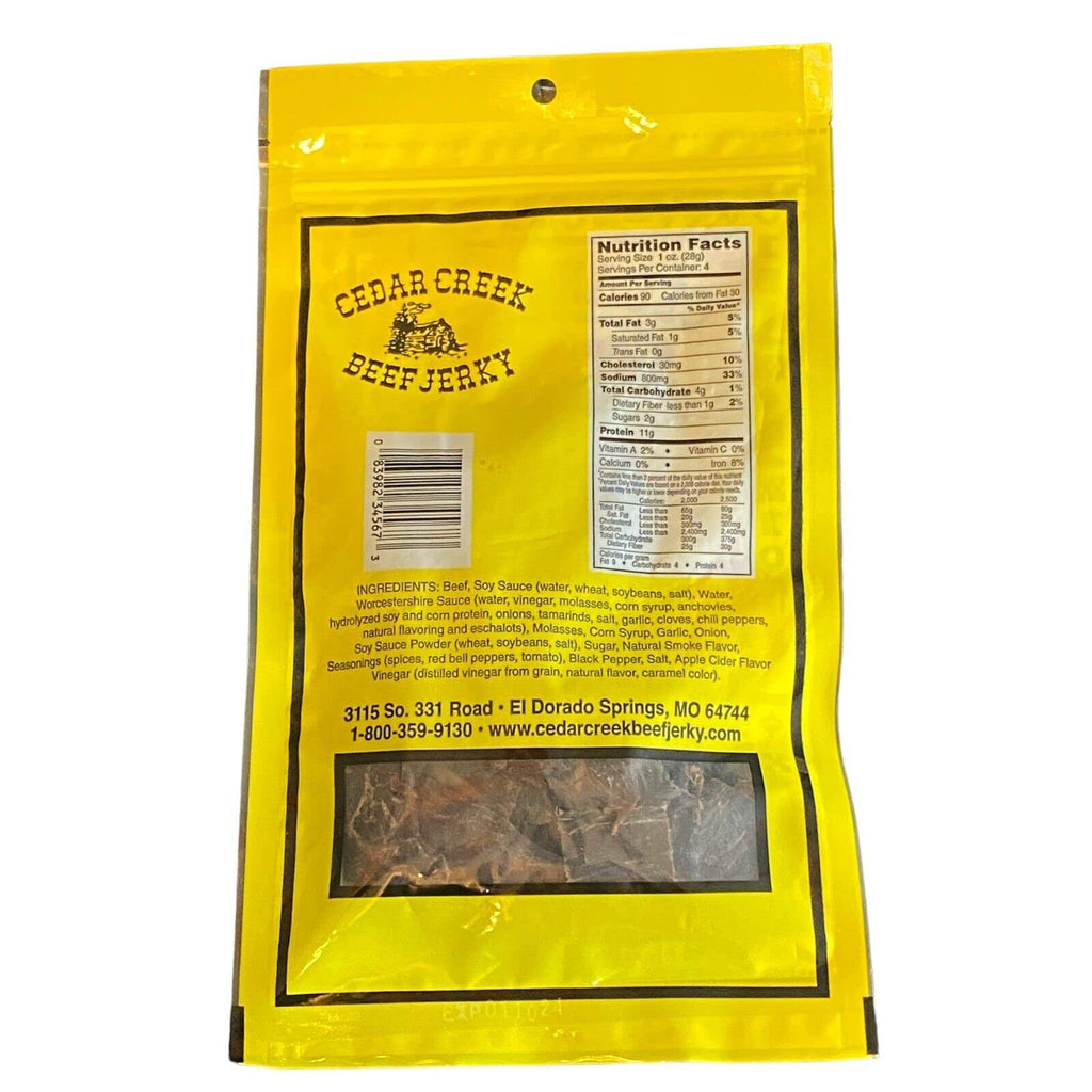 Cedar Creek Beef Jerky, Air-Dried Thinly Sliced, 4oz Pack, No Artificial Preservatives, Grass-Fed & Grain-Finished Beef, High Protein, Low Calorie, Gluten-Free, Paleo Snack