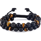 Triple Protection Bracelet for Men Women, Genuine Premium Tiger Eye Black Onyx and Lava Rock 8mm Handmade Bead Bracelet Healing Crystal Protection Bracelets Bring Luck and Prosperity and Happiness
