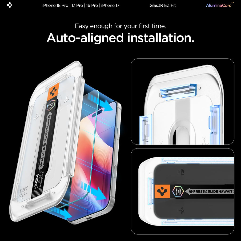 Spigen GlasTR EZ FIT Screen Protector for iPhone 18 Pro, 17 Pro, 17, 16 Pro