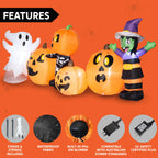 Joiedomi 8 ft Long Halloween Inflatable Three Characters and Pumpkin Patch Outdoor Decoration, Blow Up Inflatables Witch Ghost Skeleton Yard Decorations with LEDs for Party Yard Lawn Garden Decor