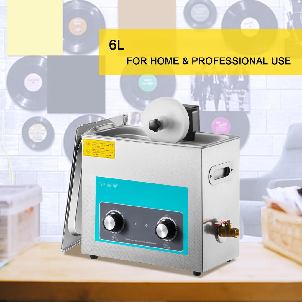 VEVOR Ultrasonic Vinyl Record Cleaner 6L 40kHz Vinyl Ultrasonic Cleaning Machine Knob Control Record Ultrasonic Cleaner 4 Records Vinyl Sonic Cleaner Stainless Steel Tank w/Mechanical Heater & Timer