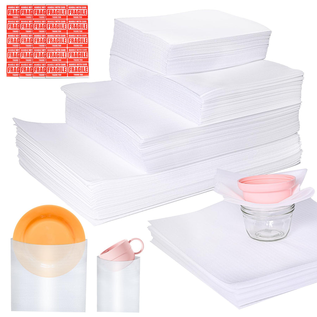 540Pcs Dish Packing Supplies for Moving, 270 Cushion Foam Wrap Pouches & Sheets 4 Sizes (16x12", 12x12", 12x7.8", 7.8x7.8") with 70 Fragile Stickers Plate Packing Sleeves for Fragile Shipping Storage