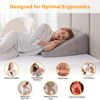 Ruqmuis Wedge Pillow for Sleeping, 10" Bed Wedges Pillow for Headboard, Triangle Incline Wedge for Acid Reflux, Pillows Wedge for Back Pain Relief, Elevated Leg Pillows After Surgery, Snoring, Grey