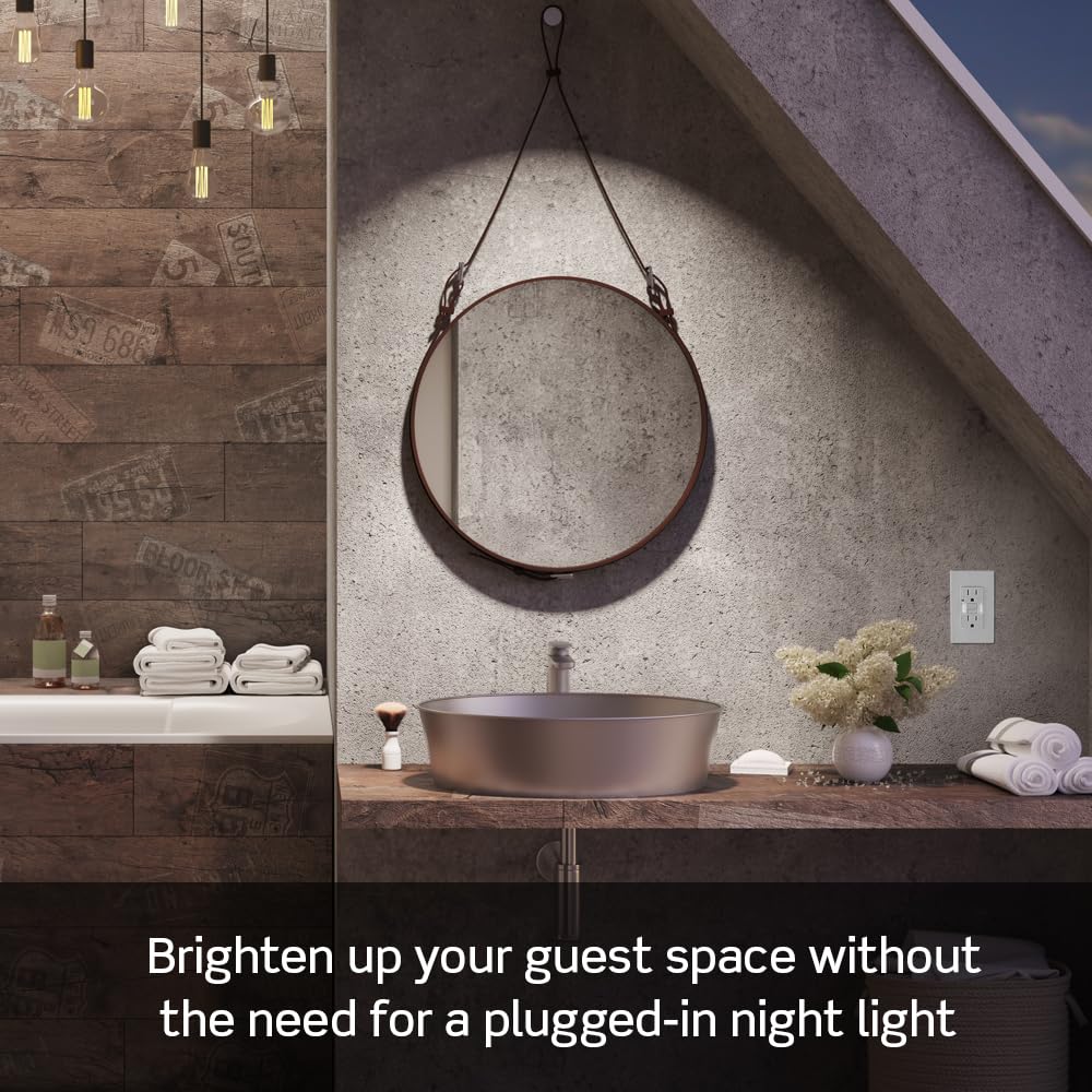 Leviton GFCI Outlet with Guidelight, 20 Amp, Self Test, Tamper-Resistant with LED Indicator Light, Replaces Plugged in Night Light, GFNL2-T, Light Almond