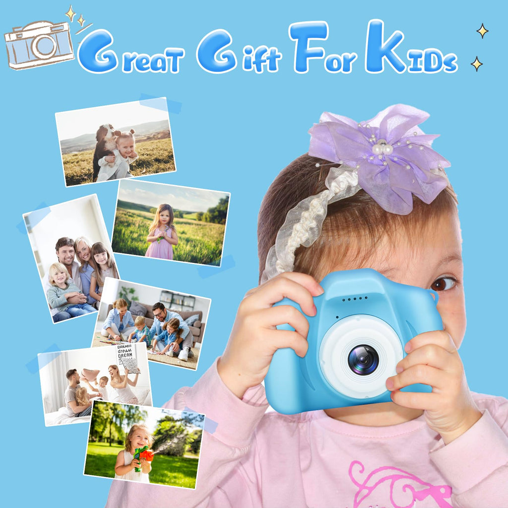 Kids Camera for Boys and Girls, GPOSY Digital Camera for Kids, Toddler Camera Christmas Birthday Toy Gifts for Kids Age 3 4 5 6 7 8 9 10 with 32GB SD Card, Video Recorder 1080P HD(Blue)