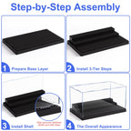 2 Pack Minifigure Display Case for Action Figures Blocks, Clear Dustproof Acrylic Display Box Storage with 3 Movable Steps Gifts for Children,Black…