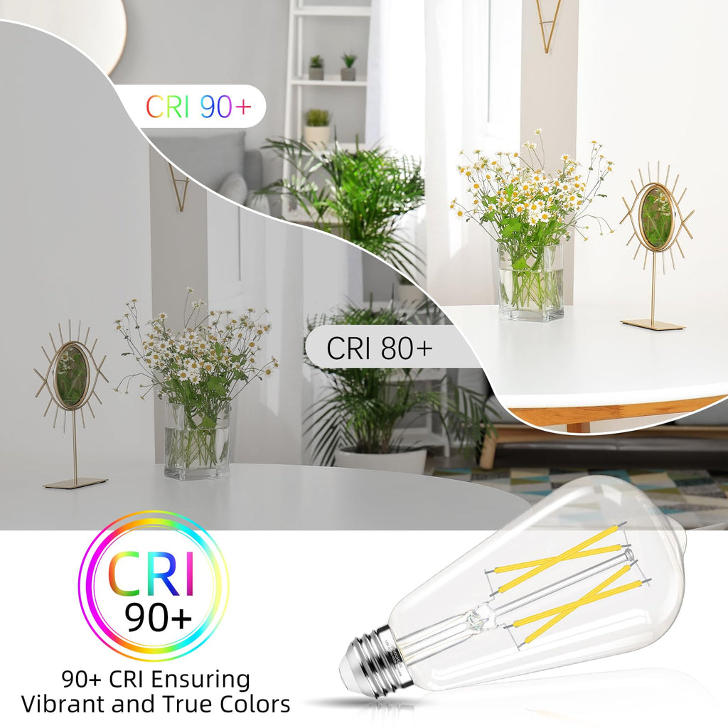 GvvooHome Edison Bulbs 60 watt Equivalent LED, E26 Bulb Dimmable, Cool White 4000K, ST58 Vintage Light Bulbs, 90+ CRI, 6W 600LM, E26 Medium Base, Clear Glass, 18 Pack