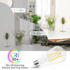 GvvooHome Edison Bulbs 60 watt Equivalent LED, E26 Bulb Dimmable, Cool White 4000K, ST58 Vintage Light Bulbs, 90+ CRI, 6W 600LM, E26 Medium Base, Clear Glass, 18 Pack