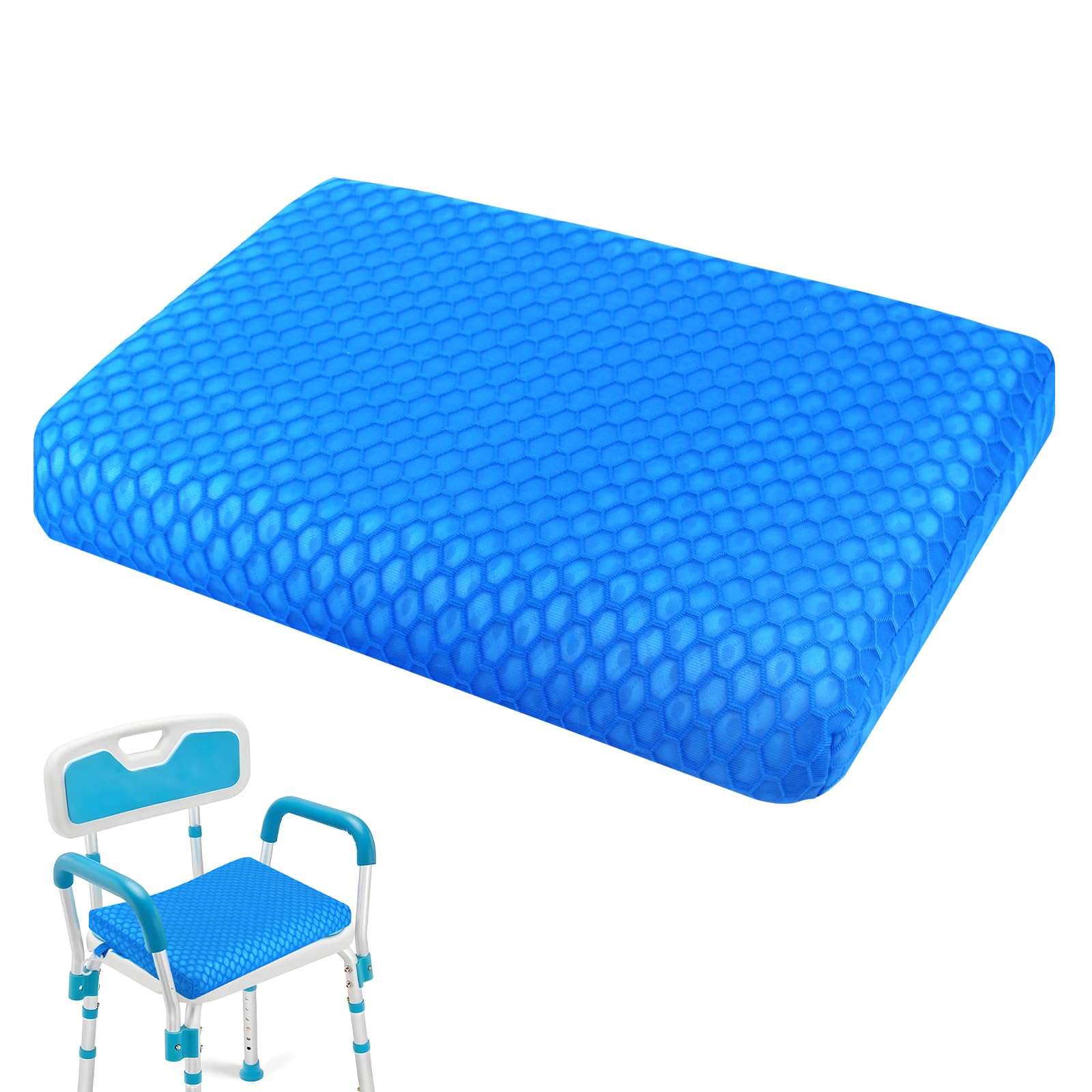 Anycosy Shower Seat Cushion Waterproof Sauna Seat Cushion Bathtub Cushion for Sauna,Slip-Resistant 3D Foam Mesh Bathtub Chair Pad with Hook,Quick Drying Shower Seat Mat for Elderly (Blue, Medium)