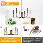 6-Light Farmhouse Chandelier for Dining Room Lighting Fixtures Hanging, Oil-Rubbed Bronze Dining Light Fixtures Industrial Chandelier for Bedroom, Foyer, Hall, Kitchen, Living Room and Entryway