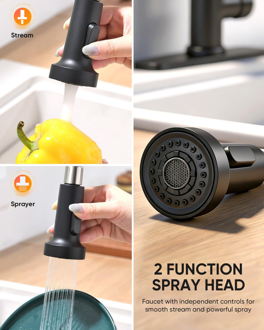 OWOFAN Black Kitchen Faucet with Pull Down Sprayer Stainless Steel Commercial Single Handle Classic Spring Pull Out Kitchen Sink Faucet for Pot Filler Farmhouse Camper Bar Laundry Room 866080R