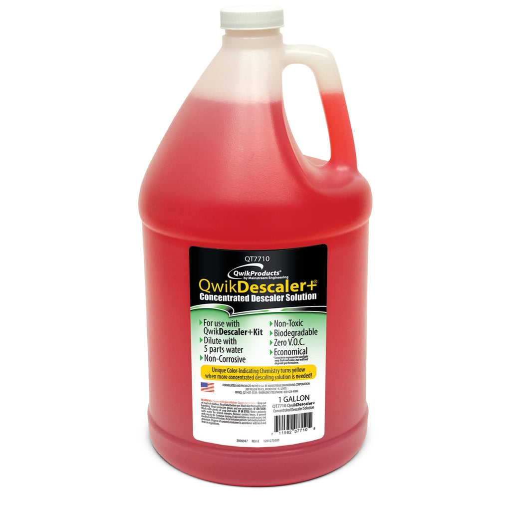 QwikProducts QwikDescaler + Concentrated Descaler Solution, Tankless Water Heater Descaling Solvent for Heat Exchanger, Quickly Dissolves Scale, Lime, Tarnish and Deposits, 1 Gallon