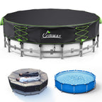 Uirway 2026 Upgraded 14ft Pool Cover Round for Above Ground Pool, Heavy Duty 600D Tear Resistant Solar Pool Cover Windproof Ratchet Locking & Reflective Drawstring, Anti-UV, with Anti-Slip Straps