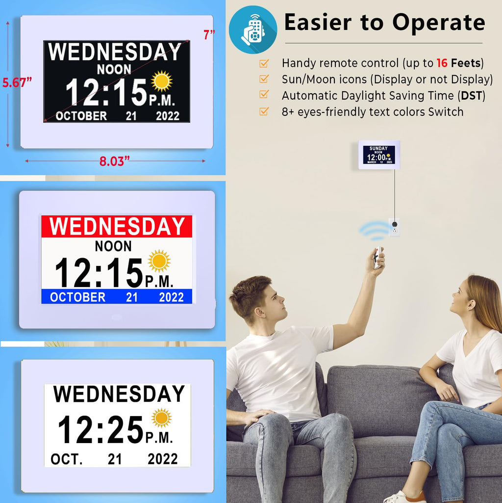 27 Alarms Digital Clock with Voice-Talking Time, Auto DST, 20 Custom Reminders, 10-Level Night Dimmer, Sleep Trainer, Day Date Week Calendar Clock for Seniors Dementia Alzheimers- 7 Inch with Remote