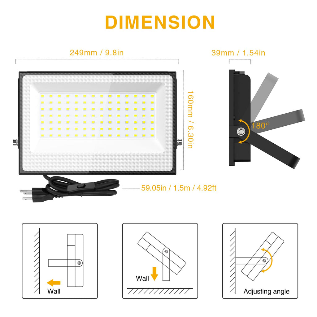 Onforu 120W Flood Lights Outdoor,12000lm Bright LED Work Light with Plug,Daylight White LED Flood Lighting, IP66 Waterproof Security Yard Lights for Yard Garage Stadium 2 Pack
