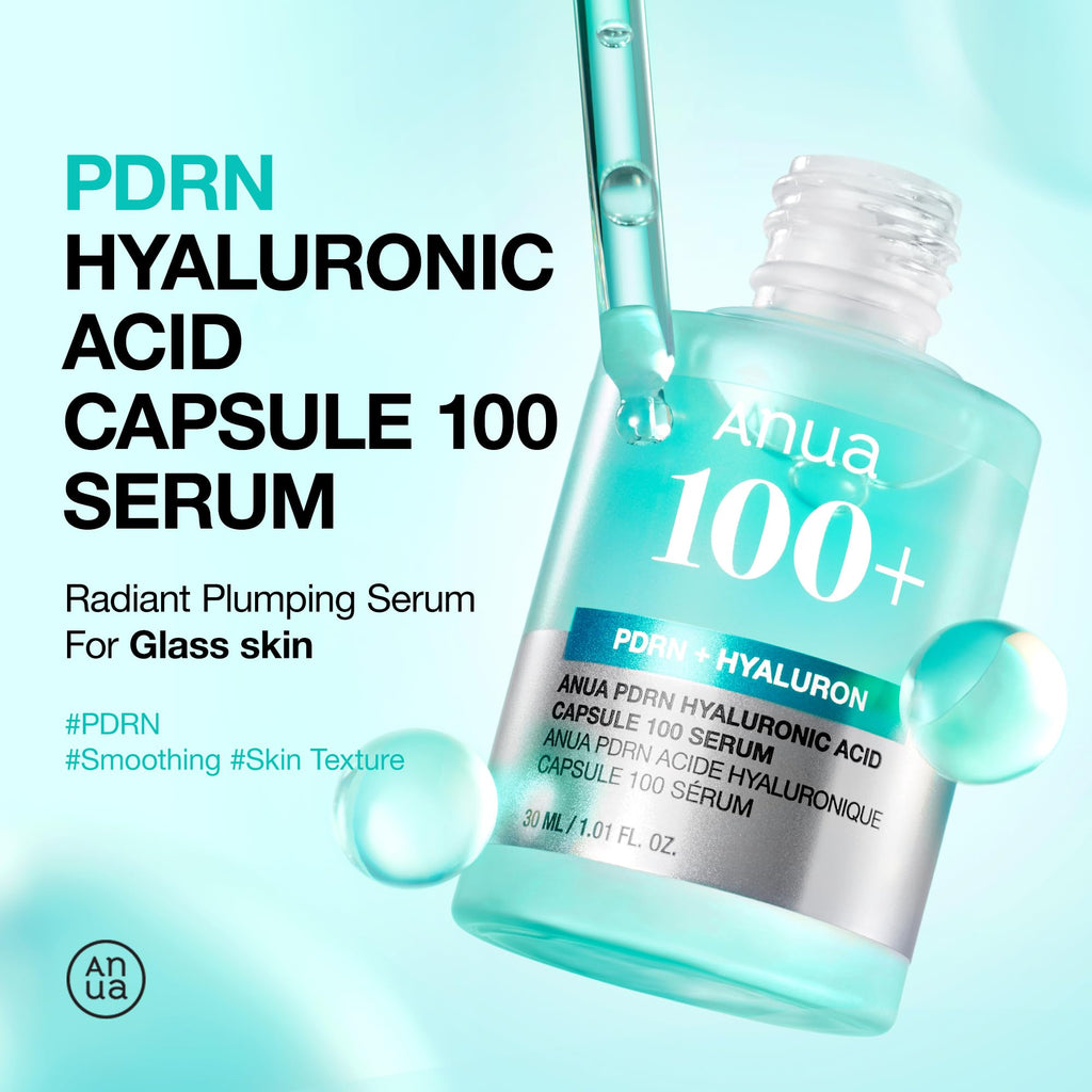 Anua PDRN Hyaluronic Acid Capsule 100 Serum, Radiant Face Serum, Salmon DNA, Hyaluronic Acid, Hydration, Moisture Plumping Effect, Lightweight, Glass Skin, Korean Skincare, 1.01 fl. oz