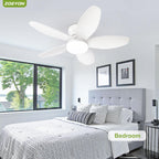 ZOEYON Small Ceiling Fan with Light - 35 Inch Flush Mount Ceiling Fan with Lights and Remote, Low Profile Ceiling Fans with 5 Reversible Blades, 6 Wind Speeds, White Ceiling Fans for Bedroom