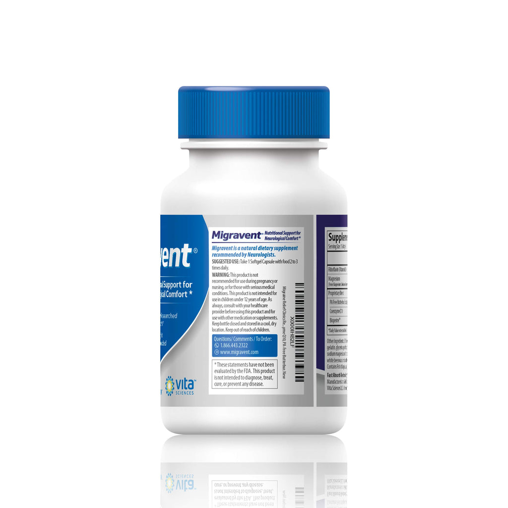 Vita Sciences Migravent – Advanced Nutritional Formula with Magnesium, CoQ10, Vitamin B2, and Butterbur for Brain and Circulatory Wellness – 60 Capsules