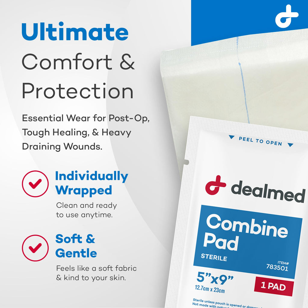 Dealmed Abdominal Combine Pads 5"x9" (40-Pack) Sterile Individually Wrapped, ABD Pads, Absorbent, Non Adherent for Wound Care, Drainage, First Aid, 20/Box (2 Pack)