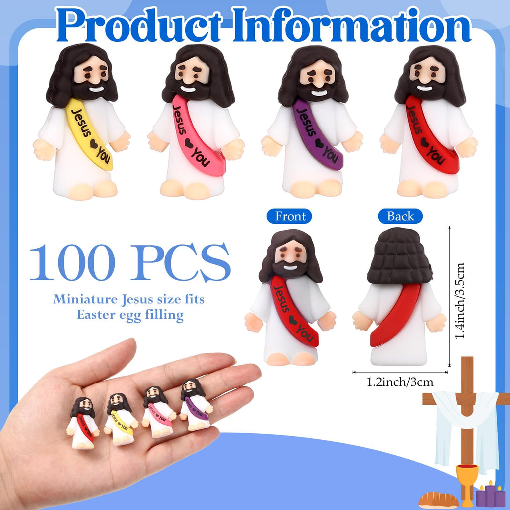 Bememo 100 Pcs Little Jesus Figures Jesus Loves You Original Design Rubber Pocket Toys Little Figures to Hide and Seek Sunday School Religious Party Share Gifts(Bright Colors)