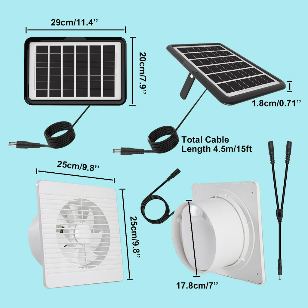 DELUMEE 8 Inch Solar Exhaust Fan, Dual Install-Free 25W Solar Panels, Waterproof for Outside, Cloudy Days Working, Solar Powered Fan for Air Circulation in Greenhouse, Pet House, Chicken Coop, Attic