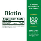 Nature's Bounty Biotin, Supports Metabolism for Energy and Healthy Hair, Skin, and Nails, 1000 mcg, 100 Tablets (Pack of 2)