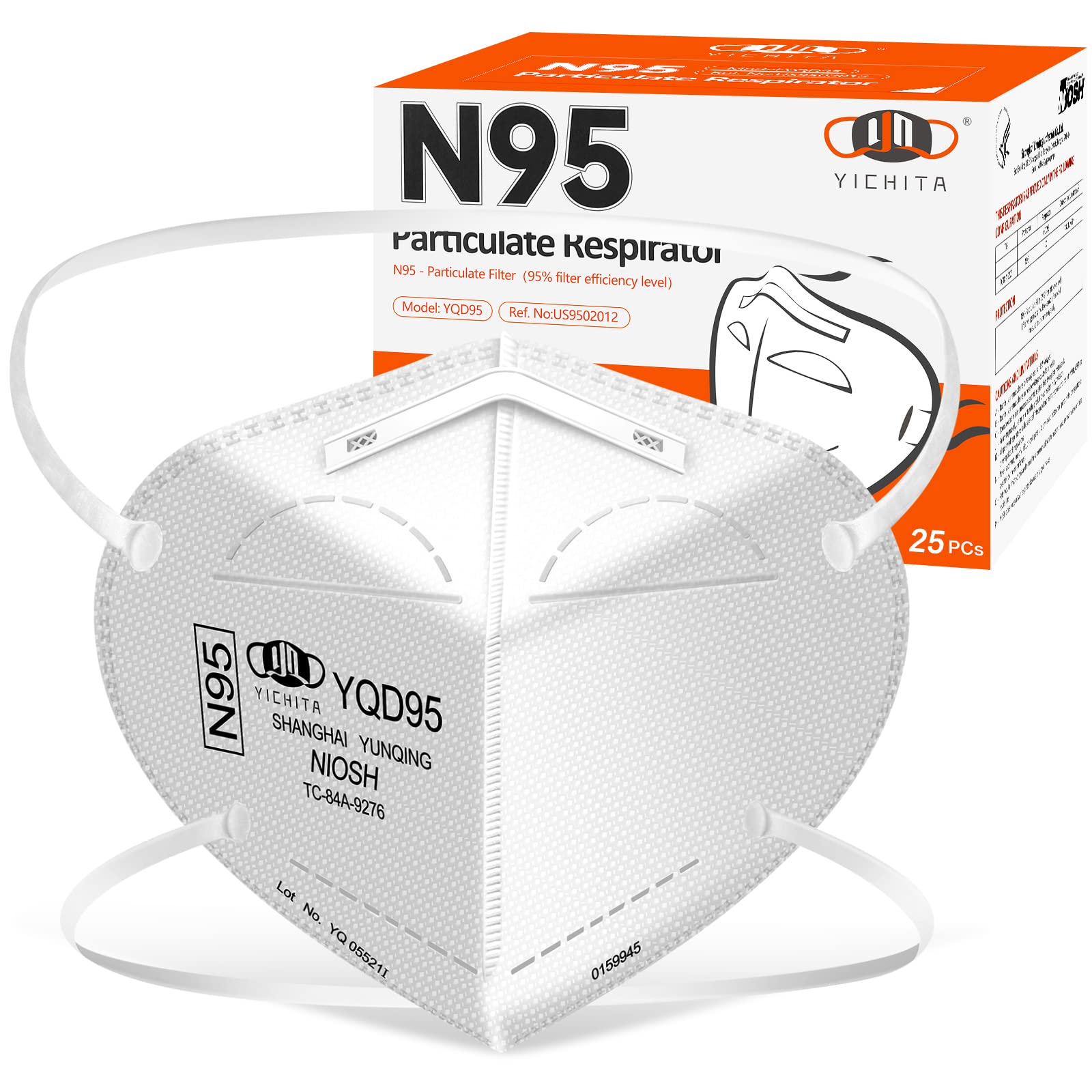 YQ YICHITA N95 Mask NIOSH Approved 25-Pack, Particulate Respirator N95 Face Masks Universal Fit - Individually Wrapped