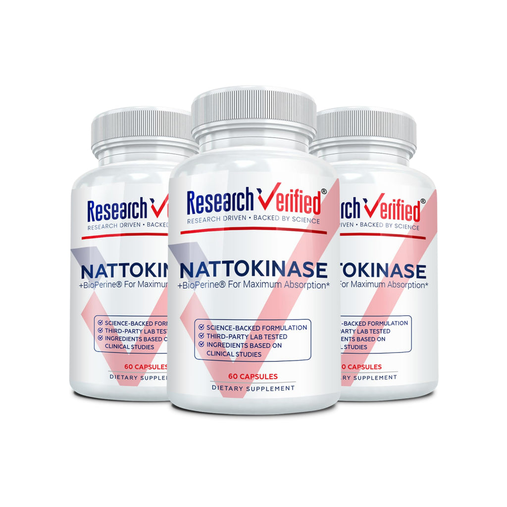 Research Verified Nattokinase - 4000 FU - Circulatory Support - BioPerine, No Vitamin K2-60 Capsules - Pack of 3