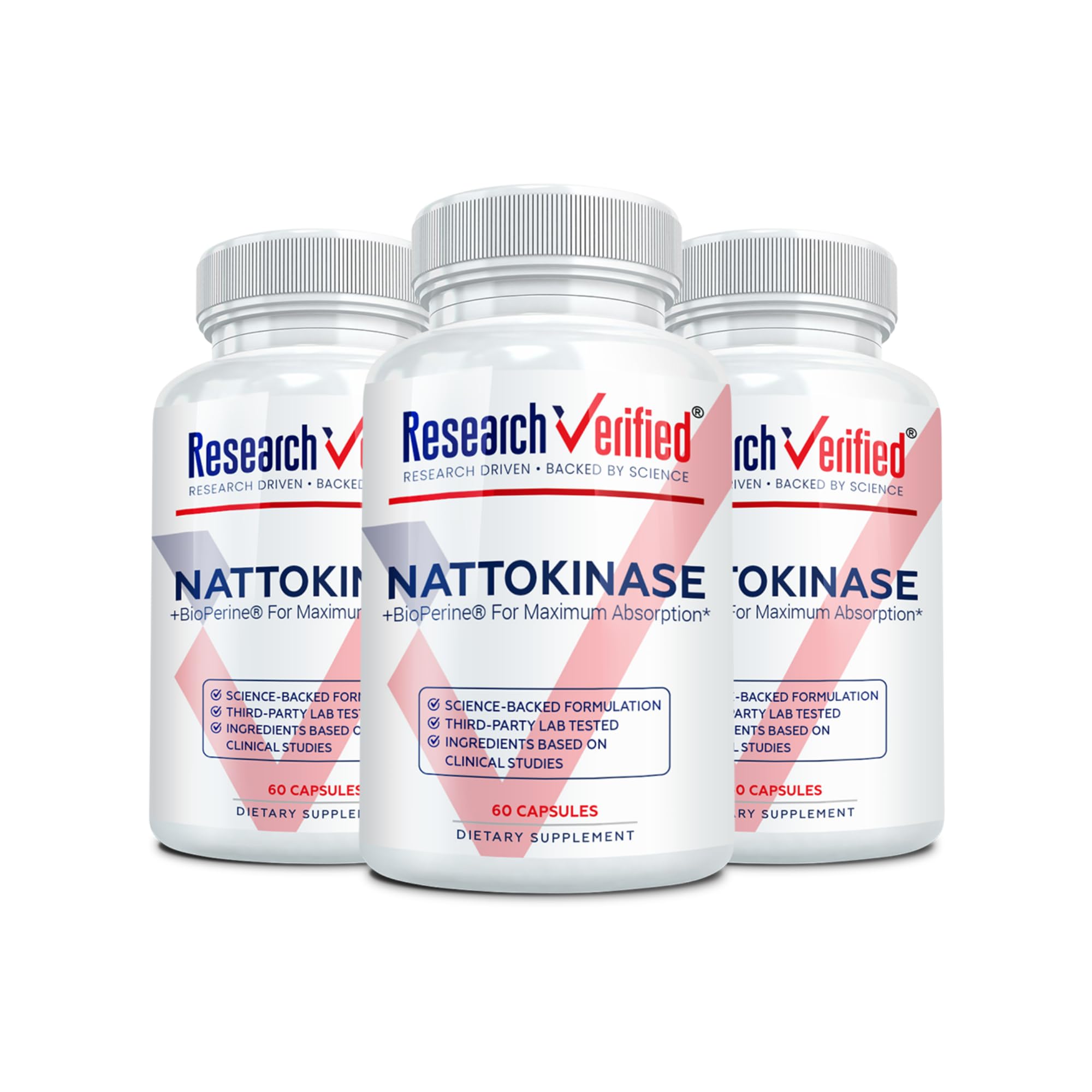 Research Verified Nattokinase - 4000 FU - Circulatory Support - BioPerine, No Vitamin K2-60 Capsules - Pack of 3