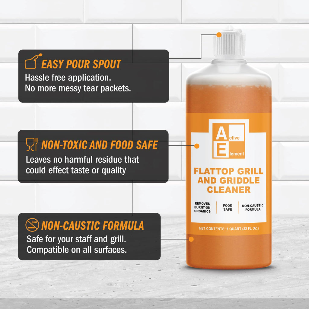Active Element Flat Top Grill Cleaner – 32 fl oz | Griddle Cleaner, Removes Burnt-On Residue, Food Safe, Non-Caustic Formula, For Blackstone Grills