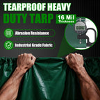 Sunvigor Tarp Waterproof 10x12Ft, Extra Thick 16 Mil Heavy Duty Tarp Cover, Tear & Fade Resistant, Outdoor Tarps with Brass Grommets and Reinforced Edges for Roof, Camping, Patio, Boat (Green/Silver)