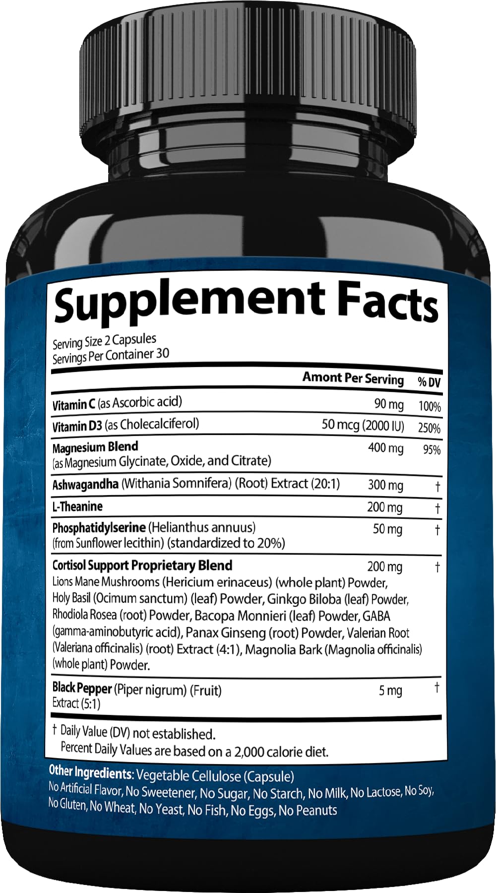 StrongVit Cortisol Supplements for Women and Men with Magnesium, Ashwagandha & L-Theanine. High Cortisol Reducer, Manager, Detox, Lower and Control. Sleep Support & Stress Relief, USA