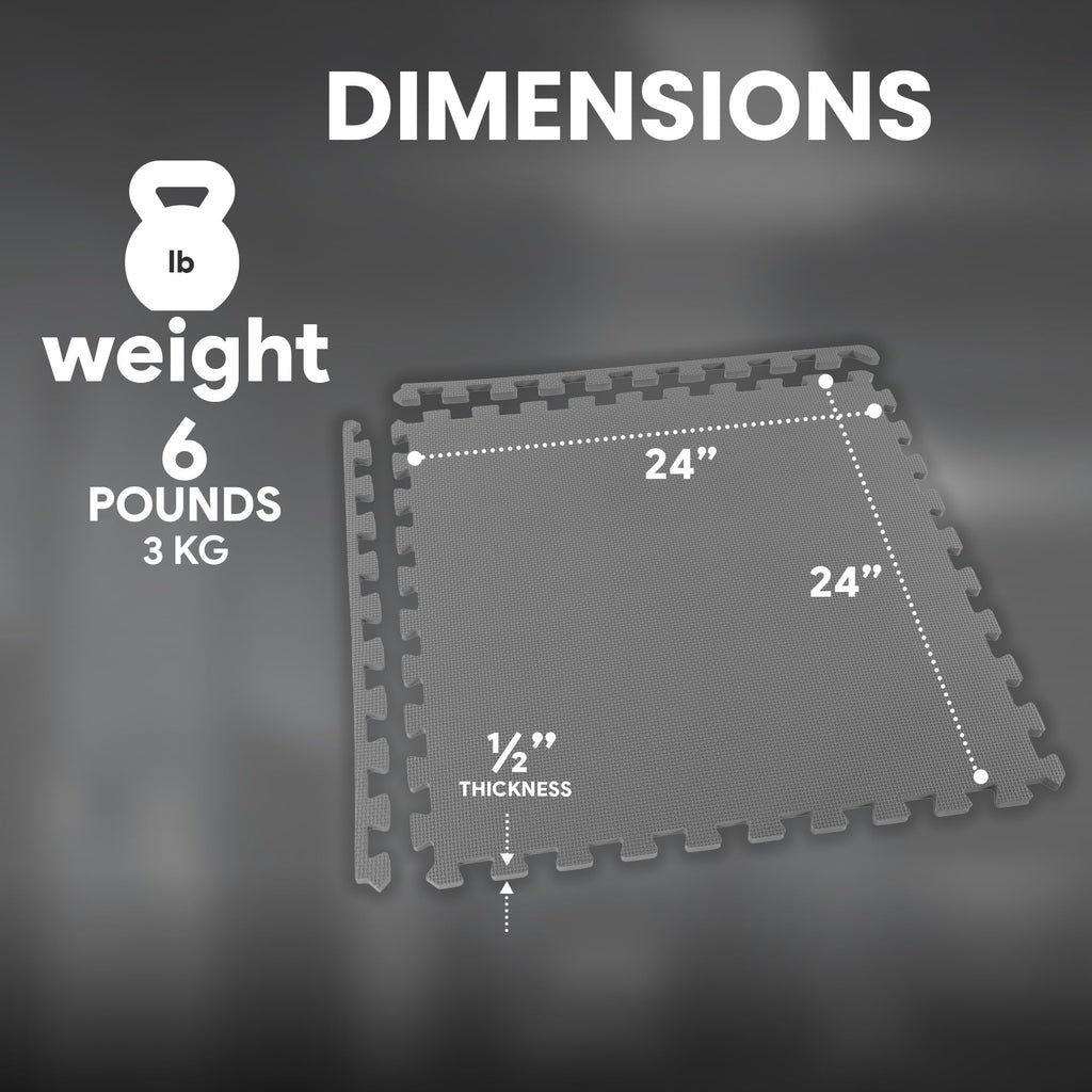 BalanceFrom Puzzle Exercise Mat 1/2' Thick, EVA Interlocking Foam Floor Tiles for Home Gym, Mat for Home Workout Equipment, Floor Padding for Kids, Gray, 24 in x 24 in x 1/2 in, 48 Sq Ft - 12 Tiles