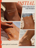 FaithHeart Silver Anklets for Women Waterproof, Dainty Layered Initial Ankle Bracelets Letter A-Z Waterproof Fashion Jewelry Gifts for Women, Length 8.5"+2"