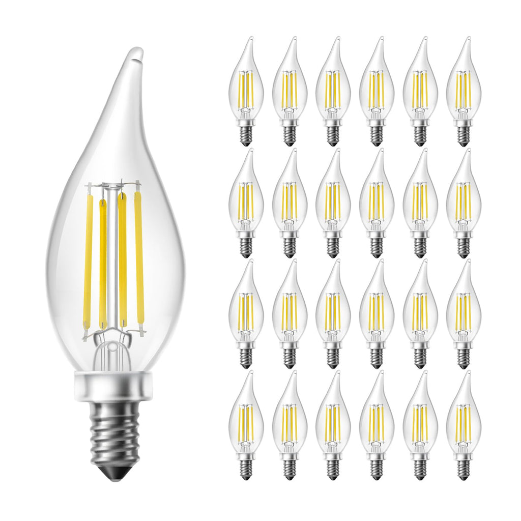 DAYBETTER Chandelier Light Bulbs, Candelabra Light Bulbs 40 Watt Equivalent E12 LED Bulb Dimmable, 5000K Daylight White, 4.5W 400LM, Flame Tip Vintage Candle Light Bulb, 24 Pack